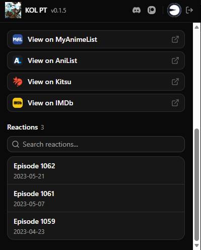 An entry's links and reactions in the popup